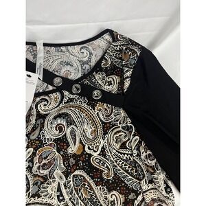 NY Collection Paisley Print Button Accent Top 3/4‎ Sleeve Stylish Casual Comfort